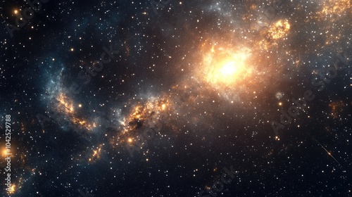 A view of a galaxy and stars from space in 3D cartoon rendering featuring a universe abundant with stars nebulae and galaxies in a panoramic wide format