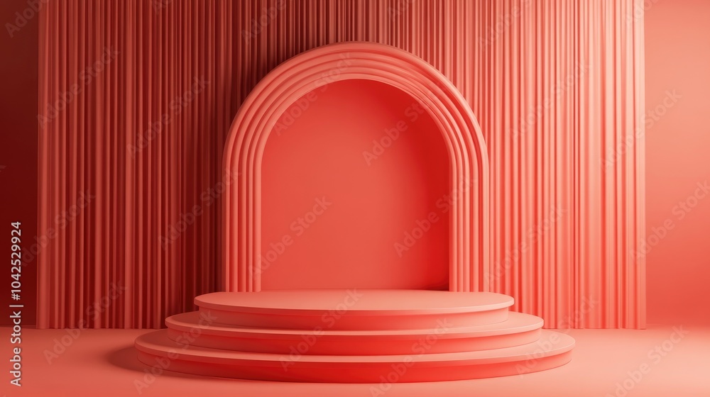 Red geometric podium background design with minimalistic 3D rendering Red geometric podium background design with minimalistic 3D rendering