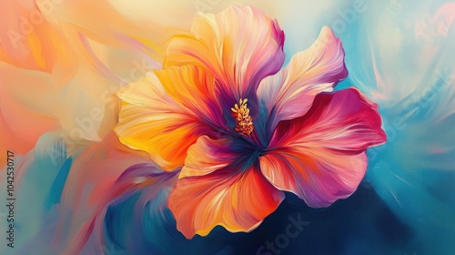 Oil painting depicting a naturally beautiful flower showcasing its divine essence and vibrant colors