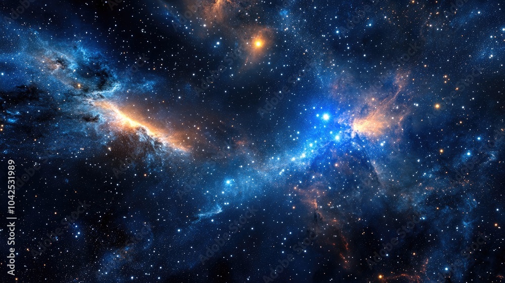 Obraz premium 3D cartoon rendering showcasing astrophotography featuring a dark blue starry sky filled with numerous stars nebulae and galaxies Panoramic wide horizontal image suitable for a banner header