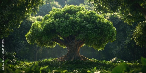 Ancient Milkwood tree amidst lush greenery, Ancient tree surrounded by vibrant foliage photo