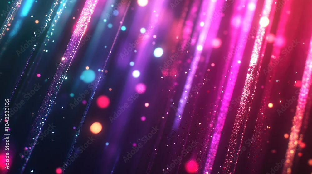 Fototapeta premium Loopable iridescent overlay featuring surreal holographic light leaks Glowing lights in dark space ideal for motion design projects