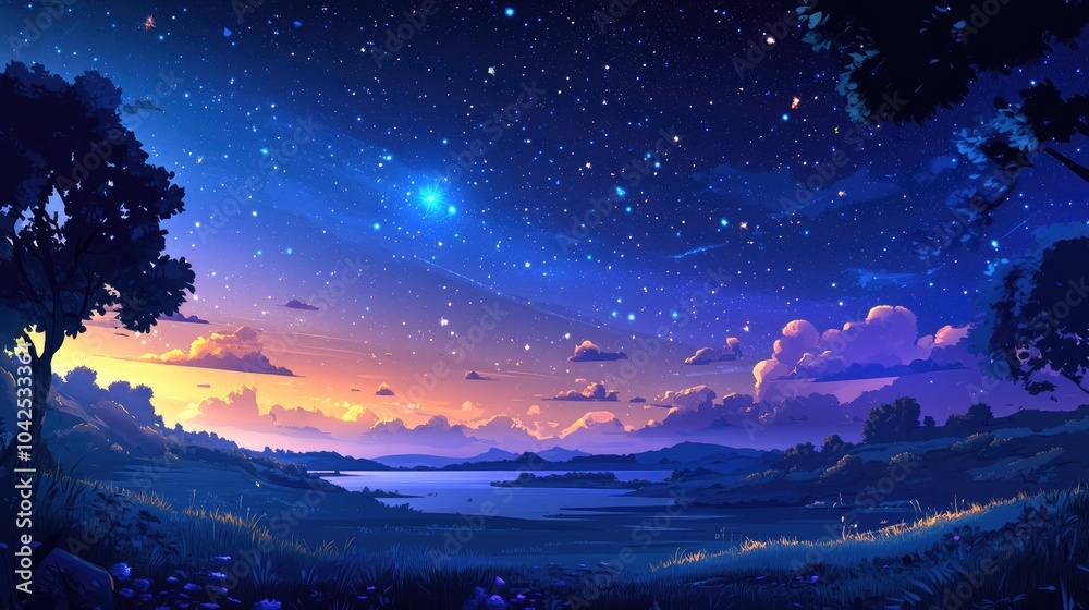 Naklejka premium Beautiful night sky in a 3D cartoon rendering Abstract background of the night sky