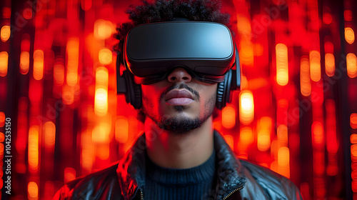 A person wearing a VR heads...