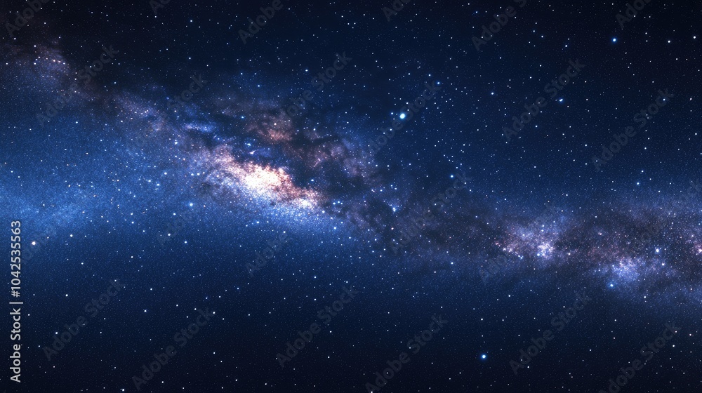 Fototapeta premium Abstract night sky background featuring a 3D cartoon rendering of a panoramic view of the Milky Way galaxy and stars in space