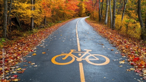 A scenic bike path surrounded by colorful autumn foliage.