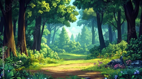 A Path Through a Lush, Sunlit Forest