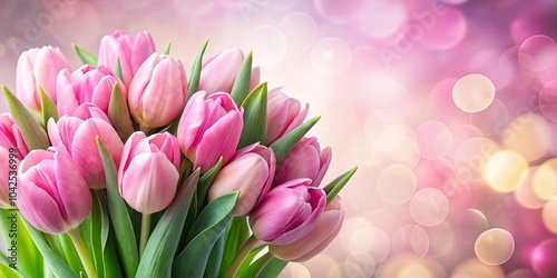 A Vibrant Bouquet of Delicate Pink Tulips Against a Softly Blurred Background of Light and Color