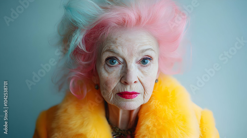 An elderly woman with vibra...