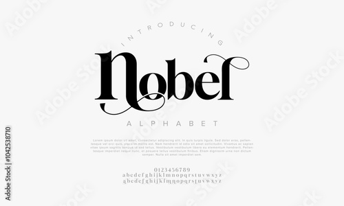 Nobel typography beauty fashion elegant minimalist serif italic fonts decorative wedding vintage retro logos. Minimal luxury font alphabet logo. Vector illustration