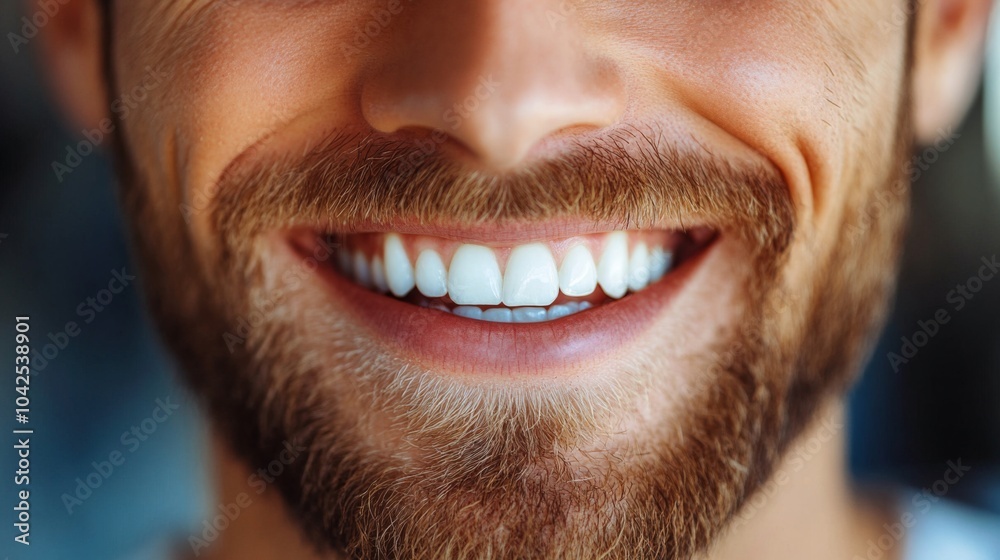 Fototapeta premium Close-up of a man's smile revealing perfect white teeth.