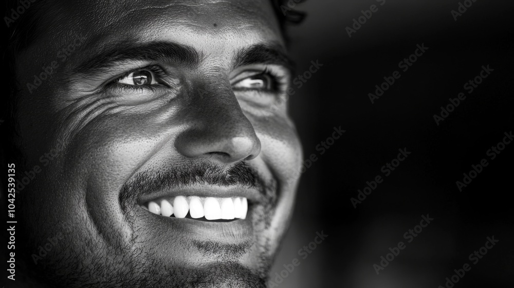 Close-up Black and White Portrait of a Man Smiling with Teeth Showing