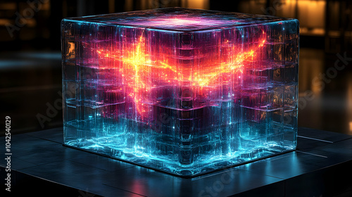 A glowing cube with vibrant...