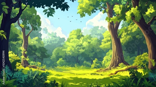 A Sunlit Clearing in a Lush Green Forest