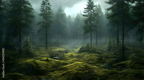 Serene forest landscape wit...