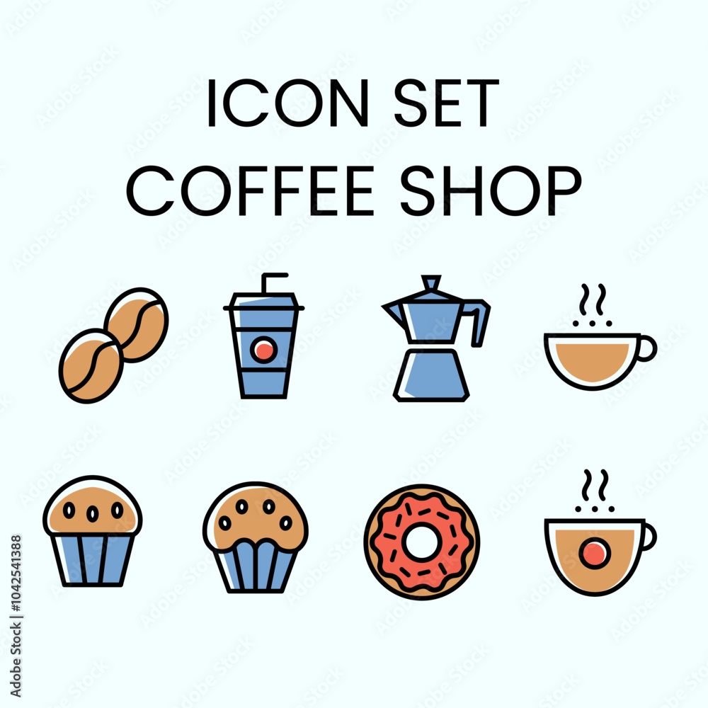 Coffee Shop Icon Set with Food and Beverage Elements Coffee Shop Icon Set with Food and Beverage Elements