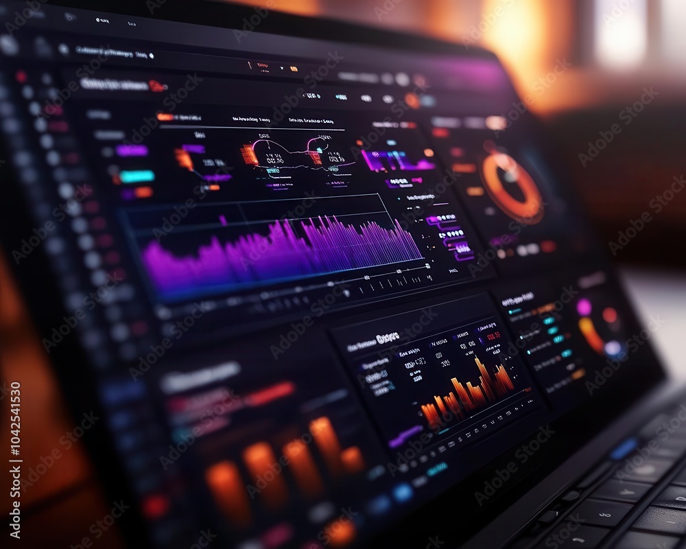 Business analytics software, vibrant colors, graphs and charts, digital display, informative Business analytics software, vibrant colors, graphs and charts, digital display, informative