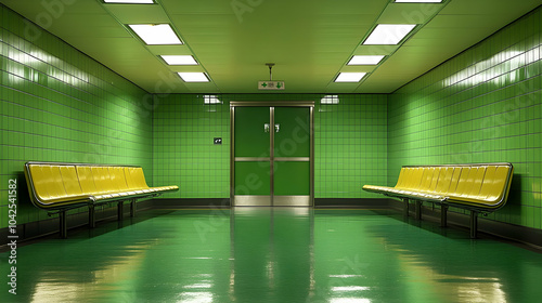 Bright green corridor with ...