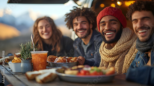 Friends enjoying a meal tog...