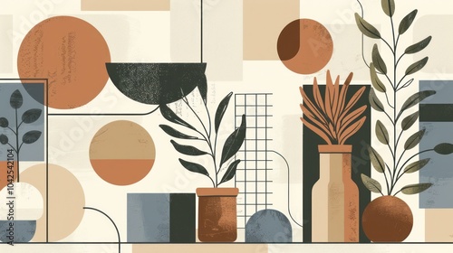 Abstract Plant Illustration with Geometric Shapes