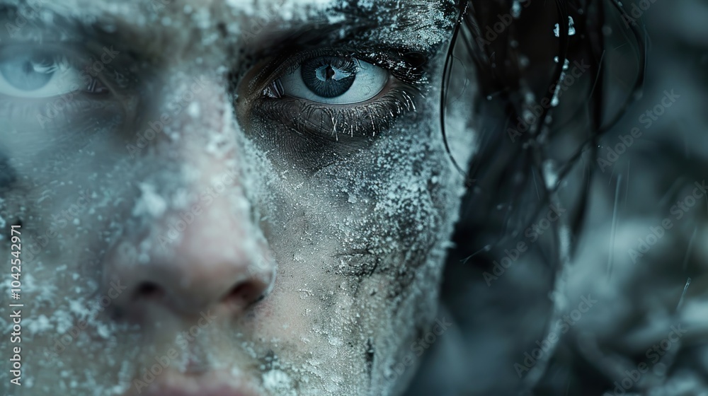Frozen Gaze: A Close Up Portrait of Winter's Embrace Frozen Gaze: A Close Up Portrait of Winter's Embrace