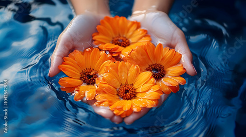 Hands holding vibrant orang...