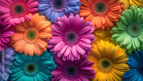 A vibrant close-up shot of a colorful arrangement of Gerbera Daisies.