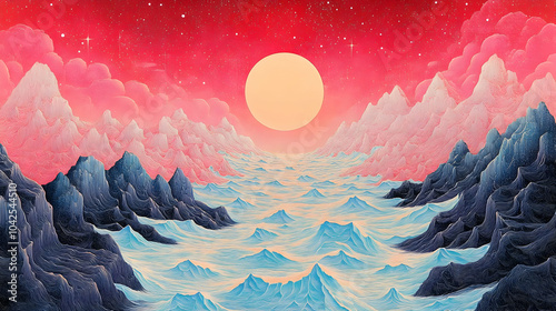 Vibrant landscape with moun...