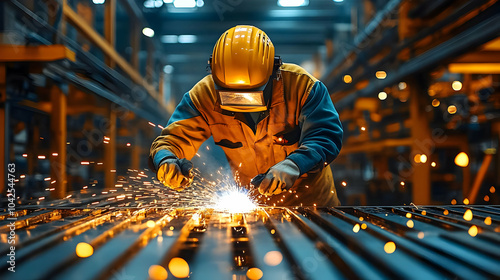 Worker welding in a factory...