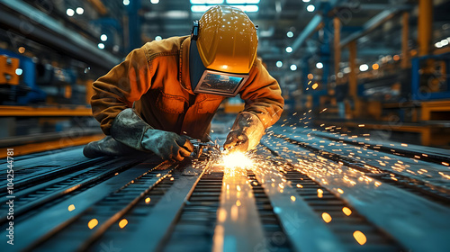 Worker welding in an indust...
