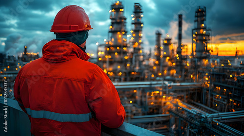 Worker observing industrial...