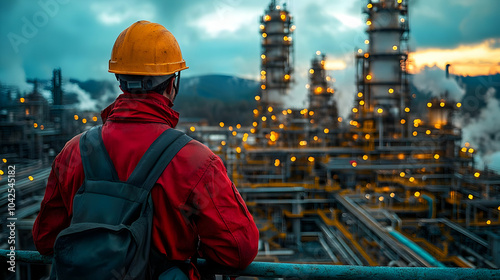 Worker observing an industr...