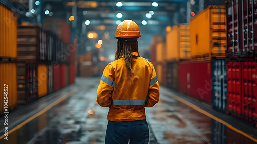 Worker in safety gear obser...