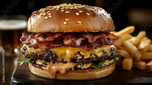 A delicious burger topped w...