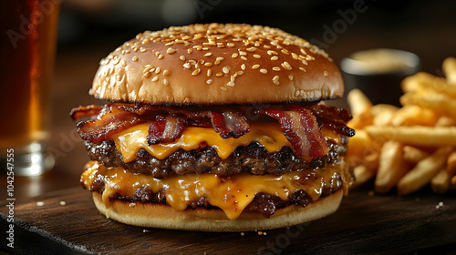 A delicious burger with bac...
