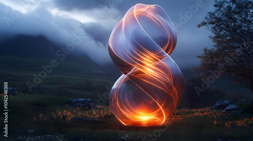 A glowing, swirling sculptu...