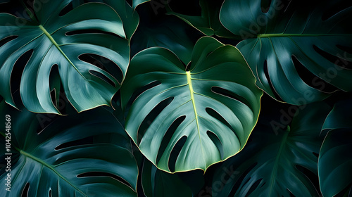Lush green monstera leaves ...