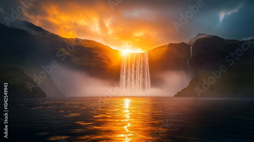 Majestic waterfall at sunse...