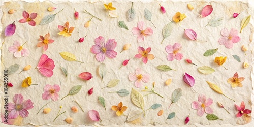 Wallpaper Mural A delicate and whimsical arrangement of pressed flowers and leaves on a textured, creamy white surface, showcasing nature's ephemeral beauty in a timeless display. Torontodigital.ca