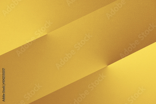 Gold golden mustard yellow brown whate abstract background. Geometric pattern shape. Line stripe diagonal angle fold. Color gradient. Shadow. Shine glitter light metallic metal effect. Noise grain. photo