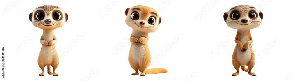 Fototapeta premium Cartoon meerkats standing isolated on transparent PNG background ideal for children's illustrations or wildlife-themed designs