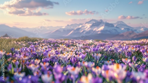 Purple Flower Field and Mountain