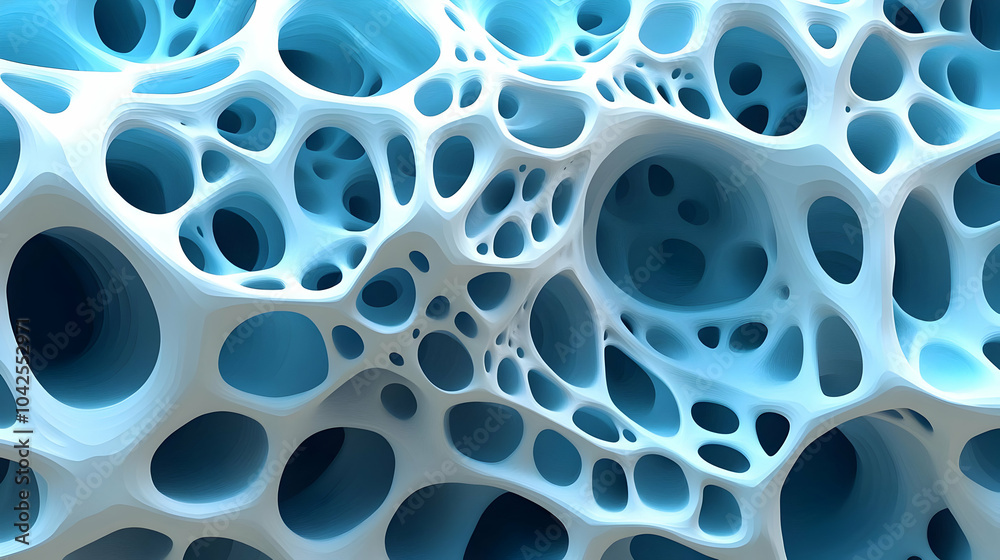 Abstract 3D Structure with Interconnected Holes and Cavities, Blue and White Abstract 3D Structure with Interconnected Holes and Cavities, Blue and White