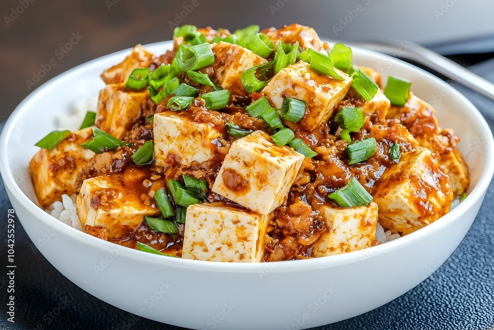 Fragrant Mapo Tofu Dish with Shallow Depth of Field in Commercial Food Photography Fragrant Mapo Tofu Dish with Shallow Depth of Field in Commercial Food Photography