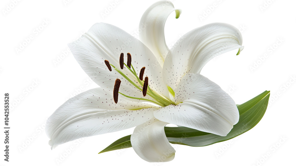 A beautiful white lily flower isolated on a white background, showcasing its delicate petals and natural elegance A beautiful white lily flower isolated on a white background, showcasing its delicate petals and natural elegance