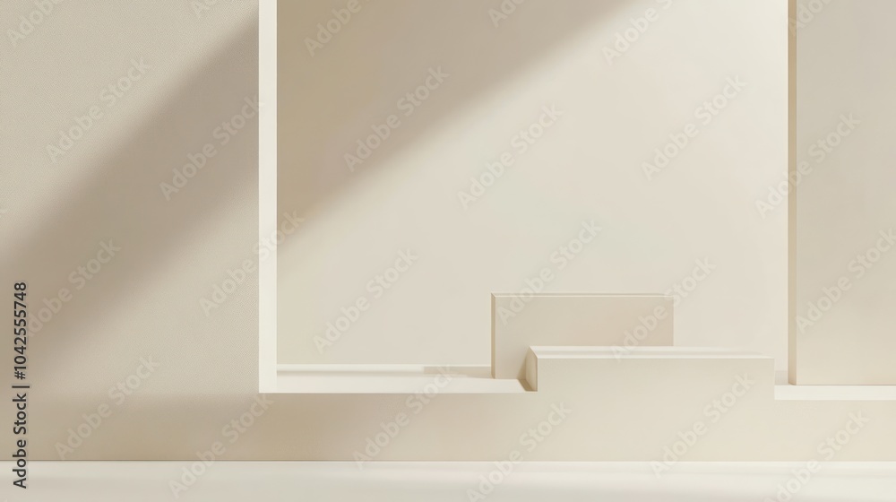 Minimalist white podium with shadows on a clean background. Minimalist white podium with shadows on a clean background.