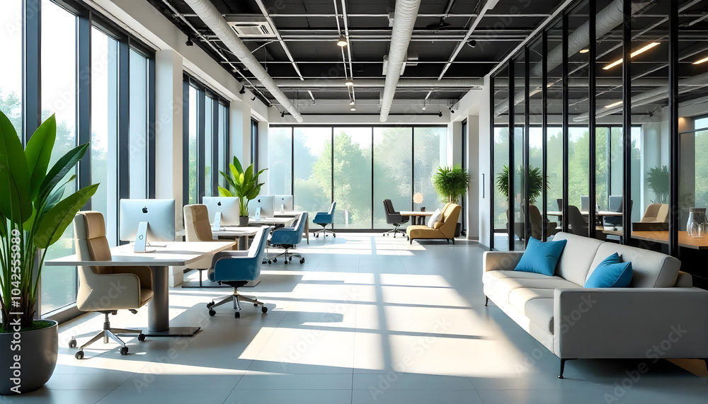 Fototapeta premium Modern office space floor windows allowing natural light