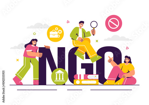 Vector illustration of an NGO or Non-Governmental Organization to Address Specific Social and Political Needs in a Flat Style Cartoon Background