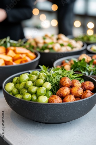 A variety of colorful dishes featuring green olives, herbs, and snacks.