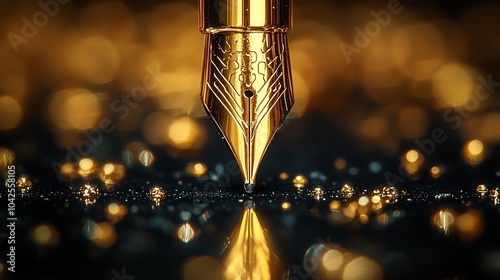 Wallpaper Mural Closeup of a shiny gold pen tip, detailed and sleek, gold pen tip, luxurious and modern Torontodigital.ca
